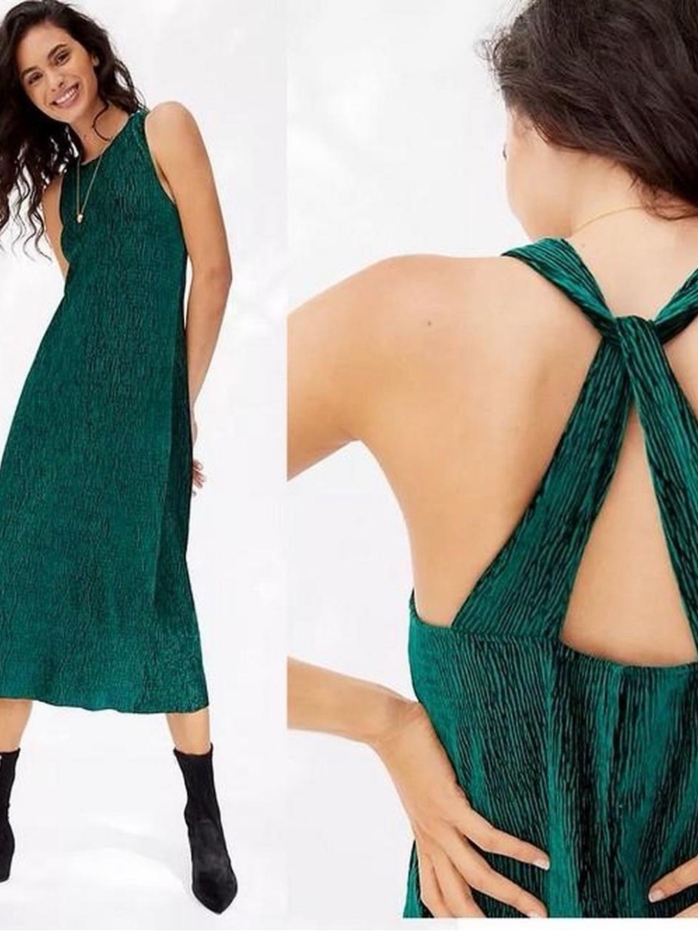 Maeve by Anthropologie Emerald Green Twist-Back Midi Dress